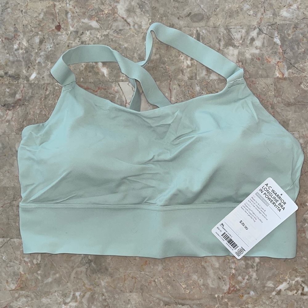 NWT Athleta A-C Warrior Longline Bra in Powervita XL in a mint/moss green